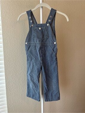 Vintage 1980s Alber children’s hickory stripe denim overalls size 4